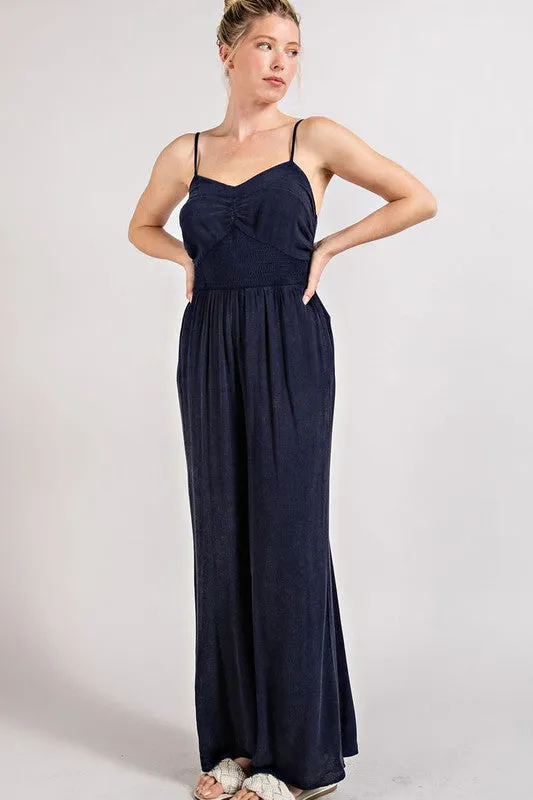 Mineral washed ruched jumpsuit