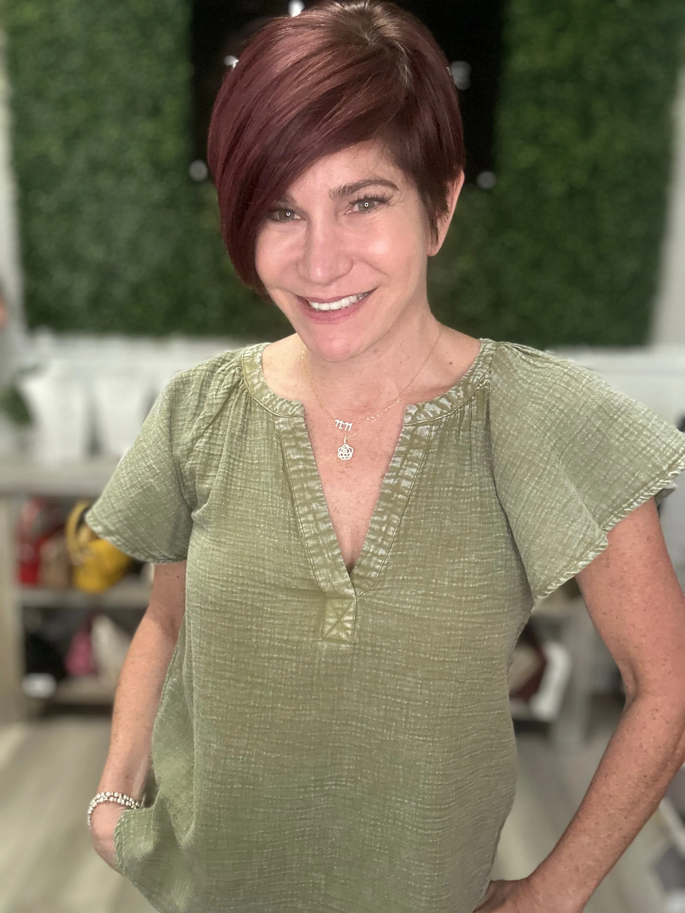 Mineral Washed Split Neck Top
