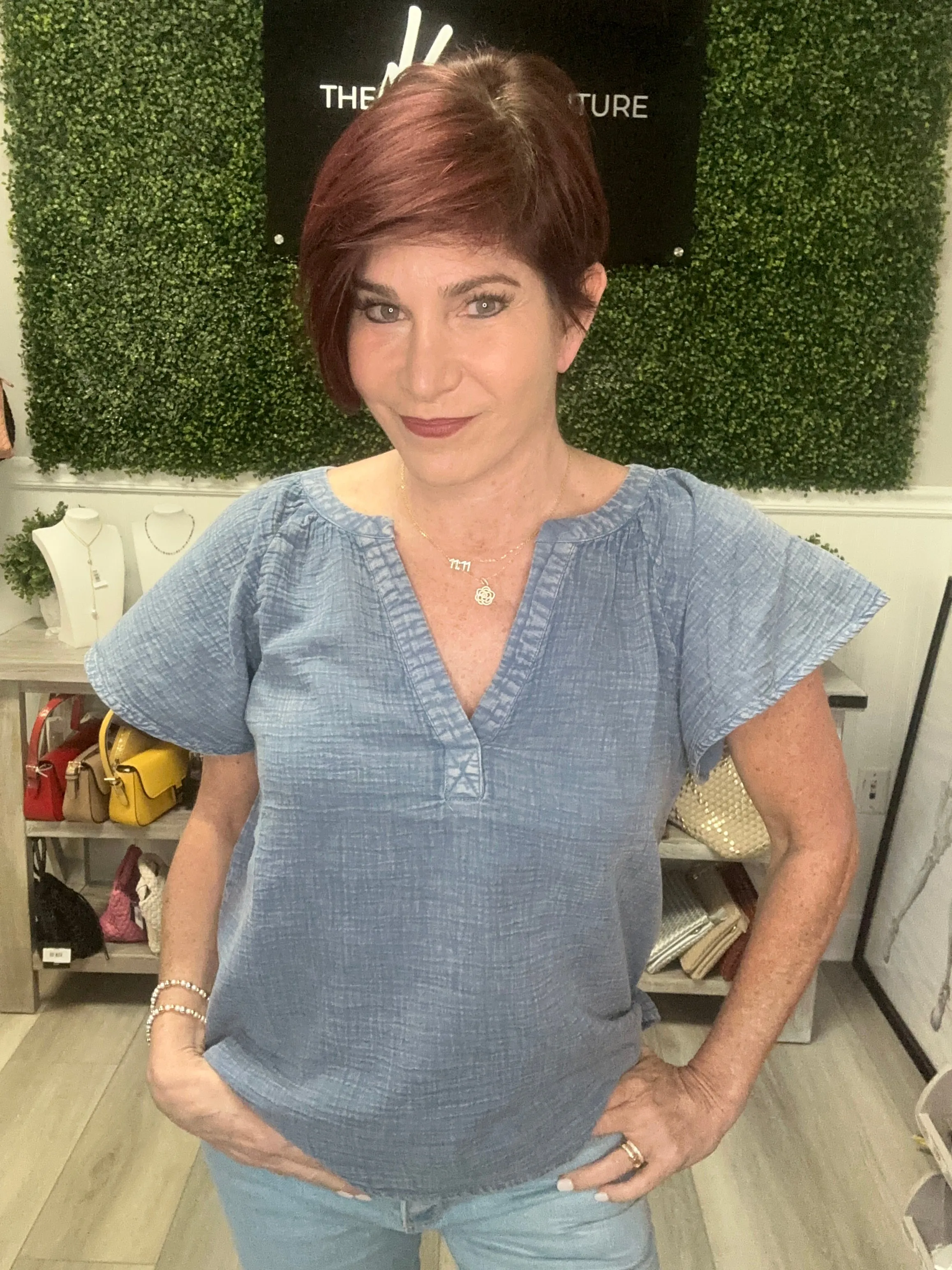 Mineral Washed Split Neck Top