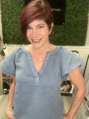 Mineral Washed Split Neck Top