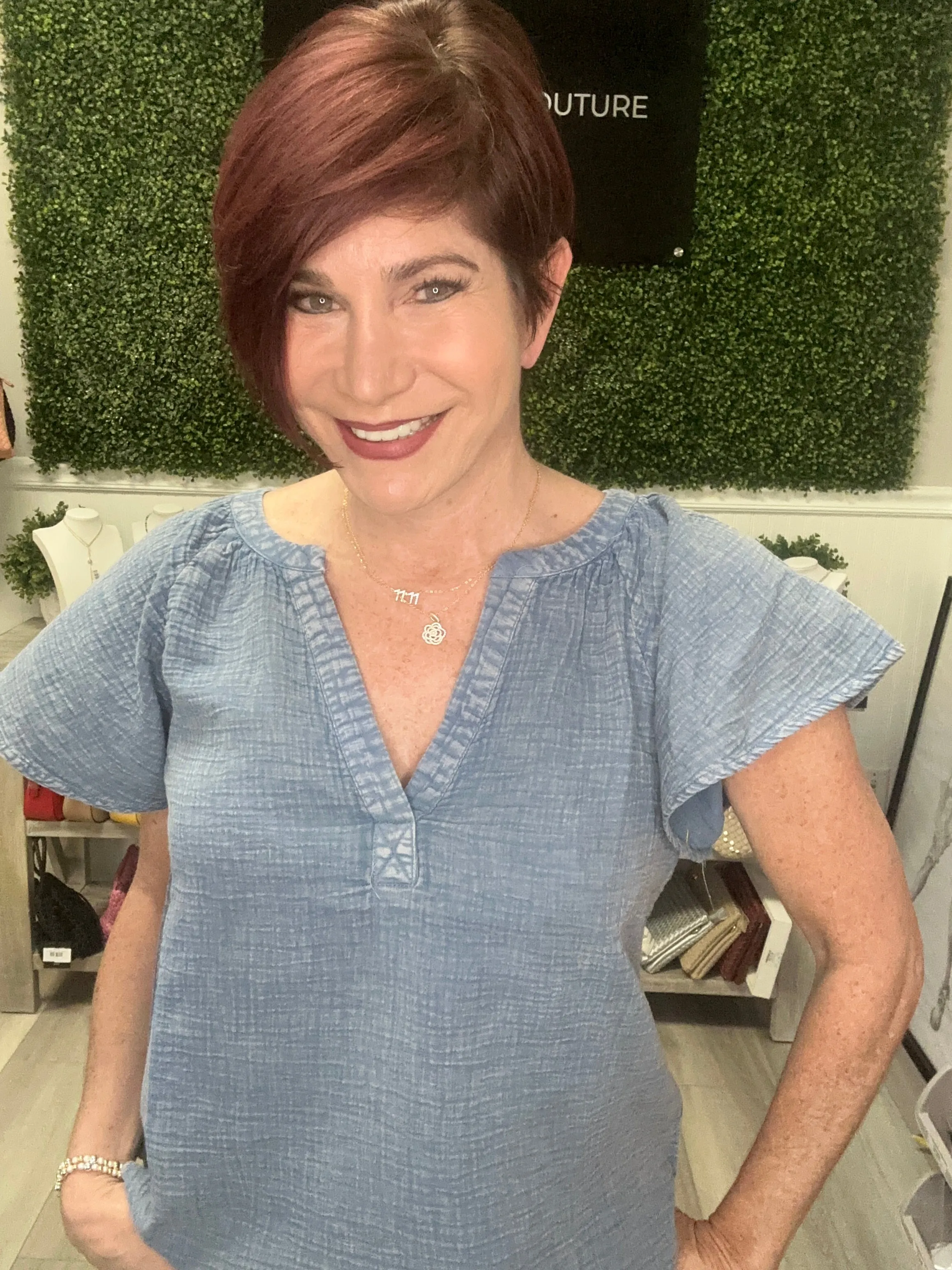Mineral Washed Split Neck Top