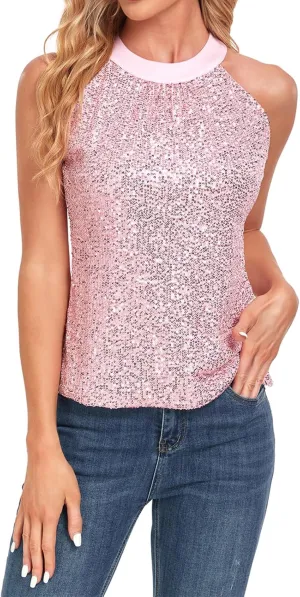 MINTLIMIT Women's Sequin Tops Sleeveless Sparkle Shimmer Camisole Glitter Tank Tops Cocktail Club Party Vest