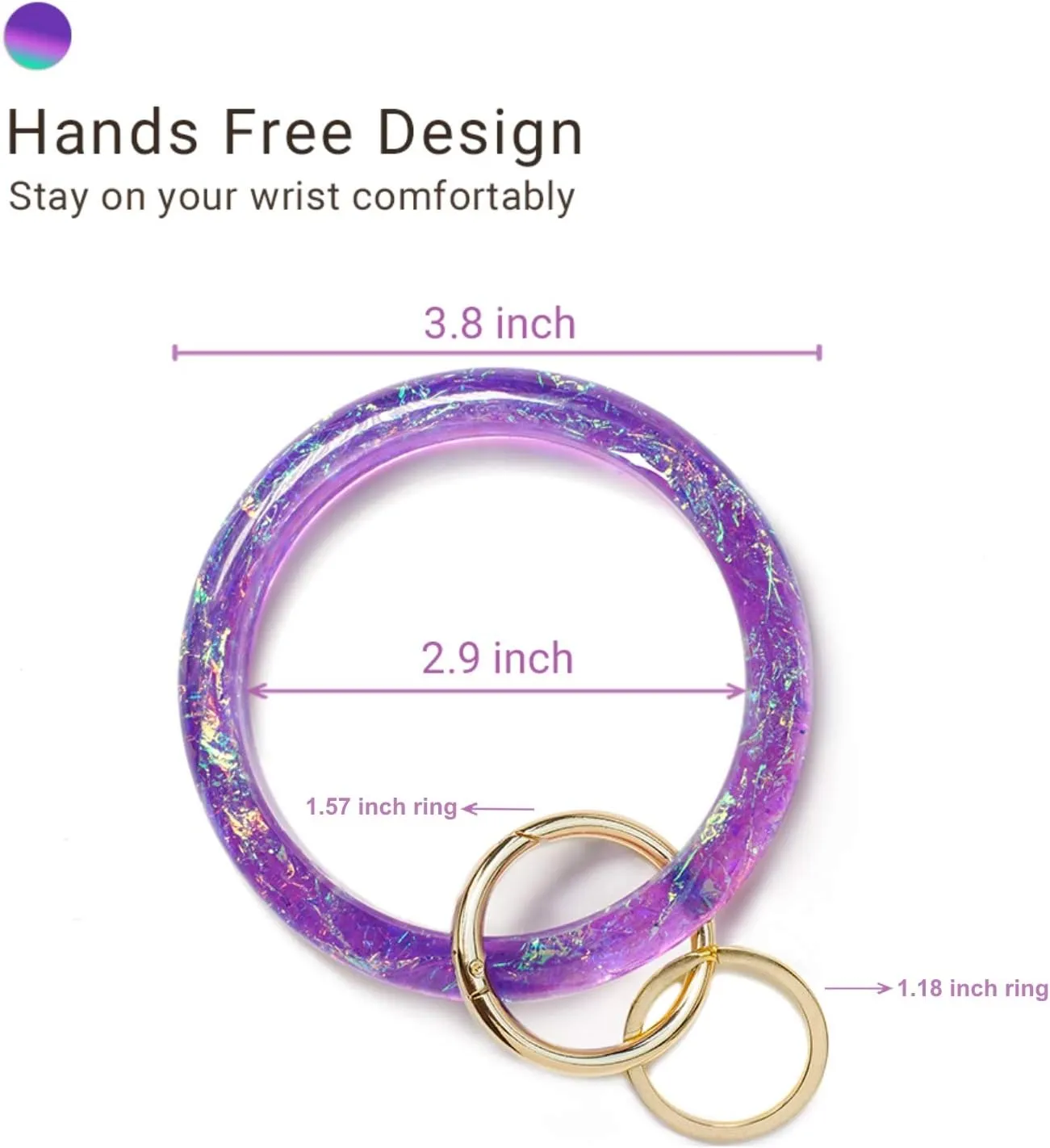 Mymazn Bangle Key Ring Bracelet for Women, Wristlet Keychain Bracelets Holographic Circle Keyring for Wrist