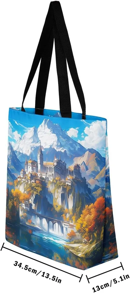 Natural Scenery Canvas Tote Bags for Women,Dreamy Landscape Theme Shoulder Handbags 19.7x15.7 Inch,Large Capacity