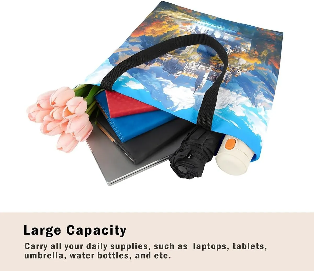 Natural Scenery Canvas Tote Bags for Women,Dreamy Landscape Theme Shoulder Handbags 19.7x15.7 Inch,Large Capacity