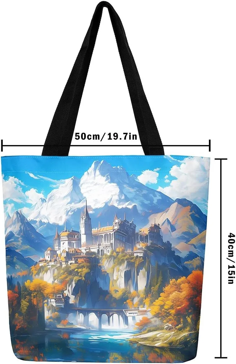 Natural Scenery Canvas Tote Bags for Women,Dreamy Landscape Theme Shoulder Handbags 19.7x15.7 Inch,Large Capacity
