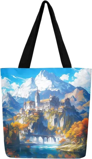 Natural Scenery Canvas Tote Bags for Women,Dreamy Landscape Theme Shoulder Handbags 19.7x15.7 Inch,Large Capacity