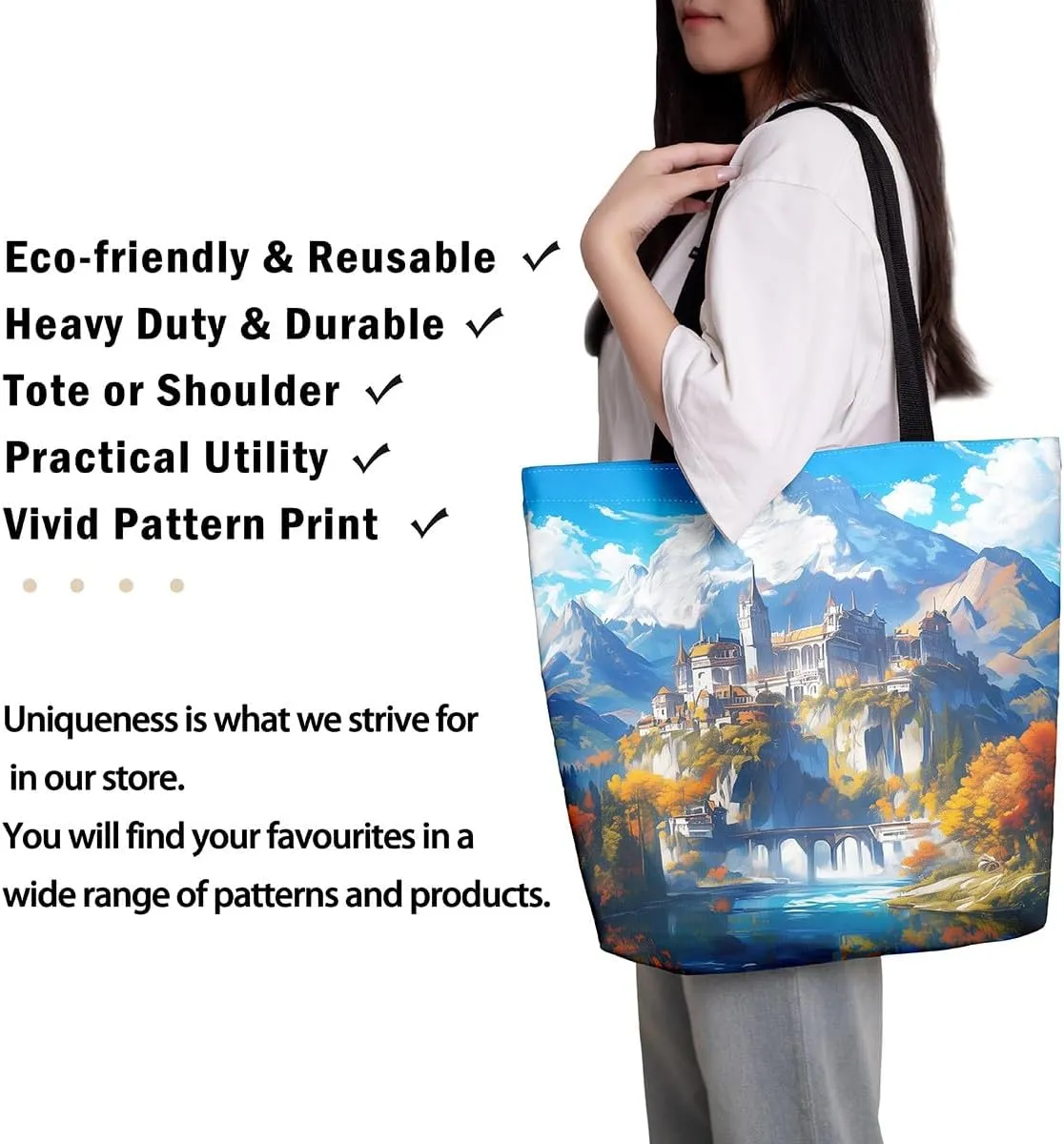 Natural Scenery Canvas Tote Bags for Women,Dreamy Landscape Theme Shoulder Handbags 19.7x15.7 Inch,Large Capacity