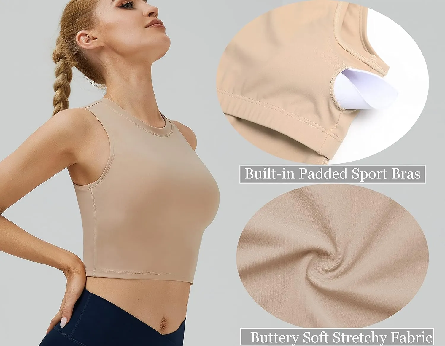 NEOSAN Womens Sport Bras High Neck Removable Padded Yoga Crop Tops Longline Workout Tank Tops