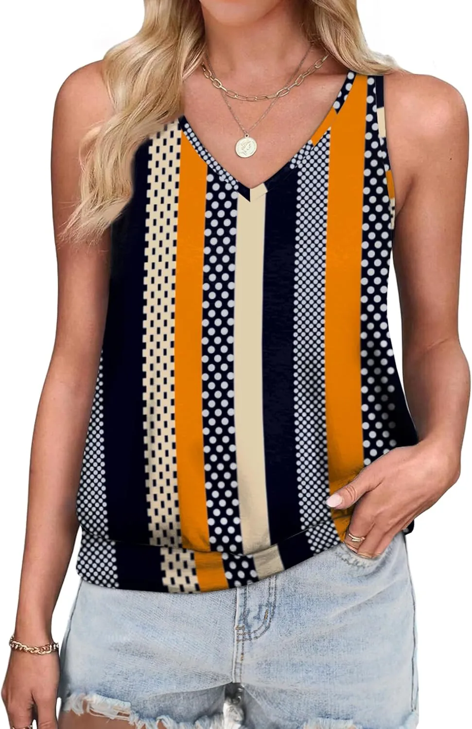 OFEEFAN Womens Tank Tops V Neck Basic Casual Summer Tops Loose Fit Sleeveless Shirts