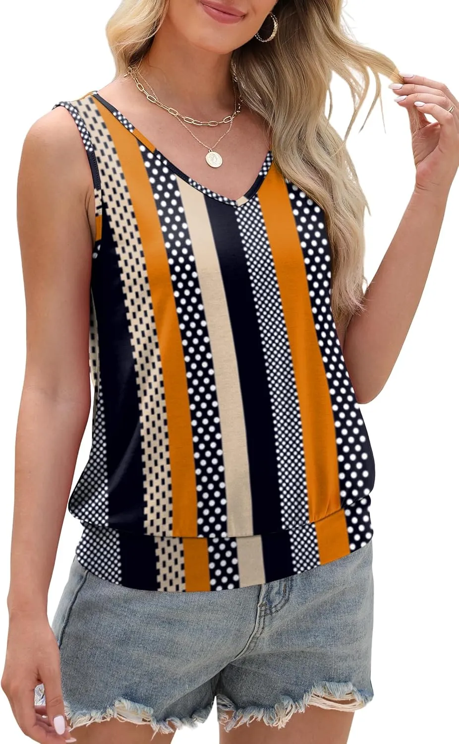 OFEEFAN Womens Tank Tops V Neck Basic Casual Summer Tops Loose Fit Sleeveless Shirts