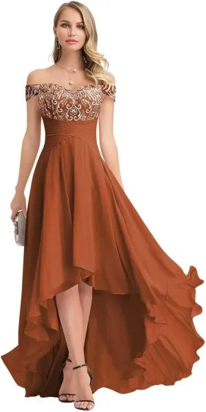 Off The Shoulder Mother of The Bride Dresses for Wedding 2023 Chiffon High Low Lace Formal Evening Gowns