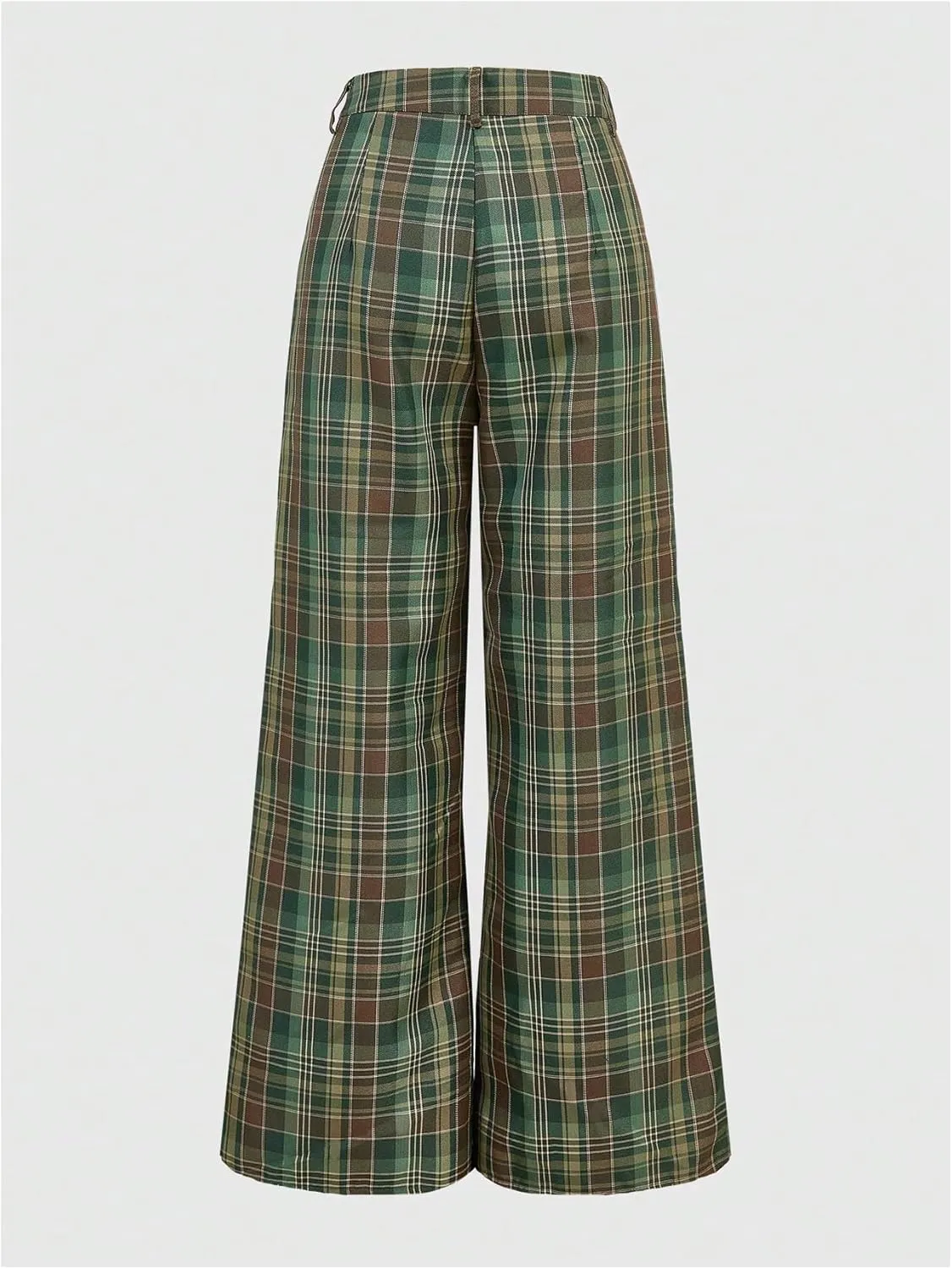 OYOANGLE Women's Plaid Print Wide Leg Long High Waisted Pants Y2K Casual Street Trousers with Pockets