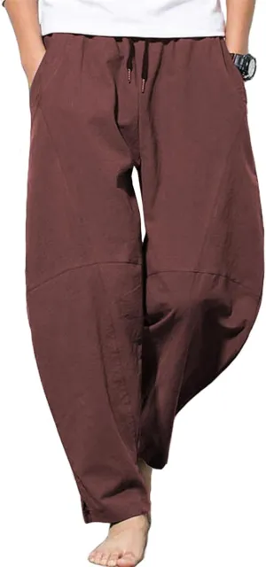 PACEIADTA Men's Cotton Linen Drawstring Pants Elastic Waist Casual Summer Beach Pants