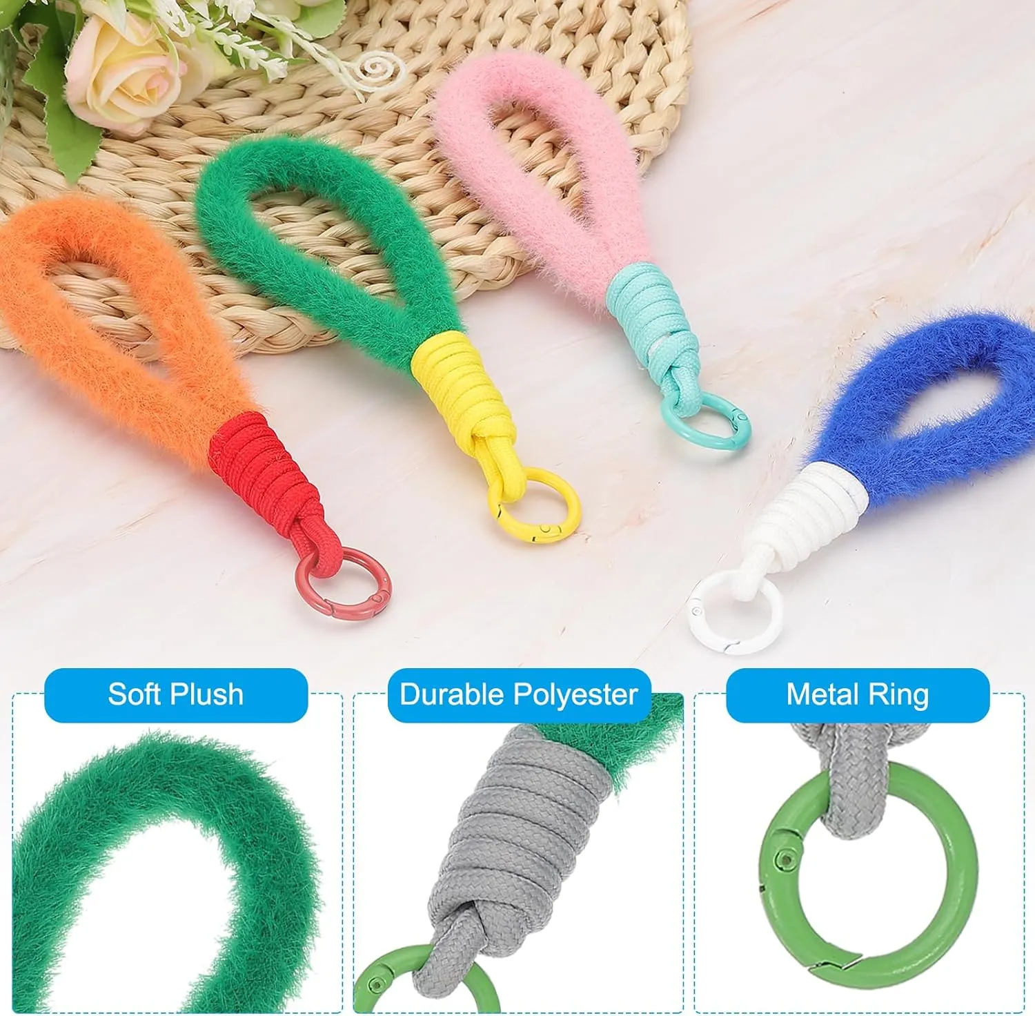 PATIKIL Macrame Keychain Wristlet, Plush Keychain Bracelet Cute Wristlet Keychain Wrist Lanyard Keyring Holder for Women Keys