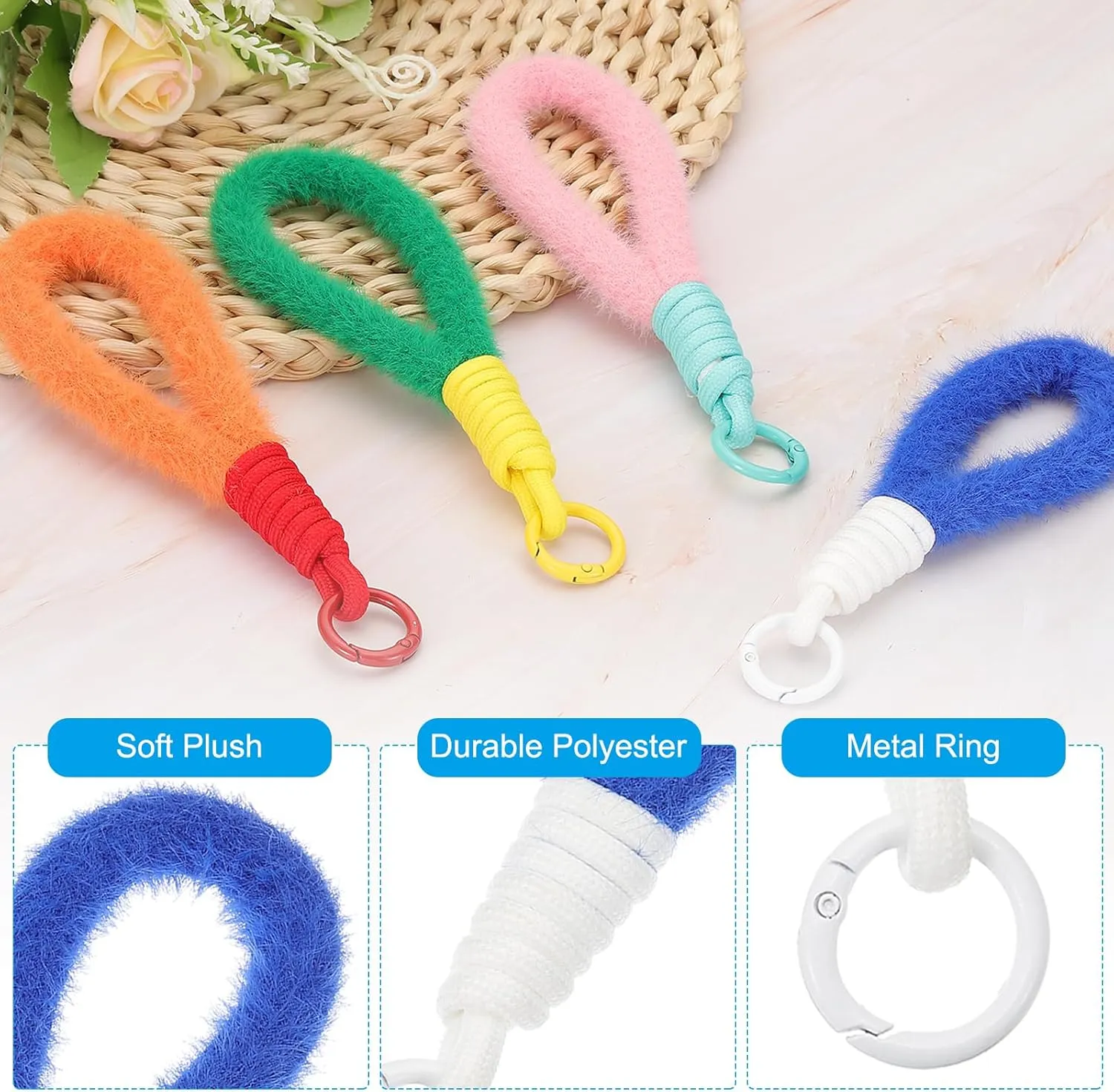 PATIKIL Macrame Keychain Wristlet, Plush Keychain Bracelet Cute Wristlet Keychain Wrist Lanyard Keyring Holder