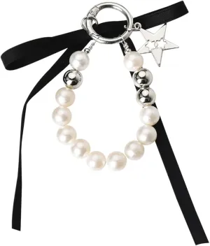Pearl Beaded Keychain Wristlet for Car Keys Aesthetic Bow Key Chains for Car Keys Pearl Beads Clip Keychains Bracelets