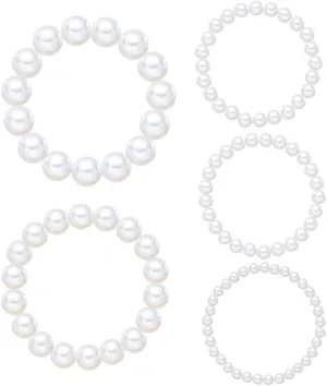 Pearl Beaded Stackable Stretch Bracelets Pearl Bead Bracelet Set for Women Pearl Beaded Ball Bracelet Dress Wedding Accessories Bracelets for Bridesmaids Bridal Pearl Layered Wristlet Bracelets