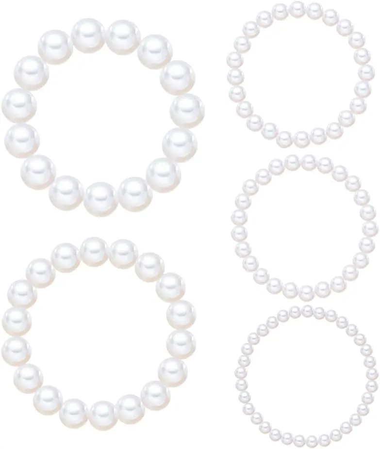 Pearl Beaded Stackable Stretch Bracelets Pearl Bead Bracelet Set for Women Pearl Beaded Ball Bracelet Dress Wedding Accessories Bracelets for Bridesmaids Bridal Pearl Layered Wristlet Bracelets