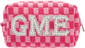 Personalized Checkered Makeup Bag for Women, Custom Monogram Cosmetic Pouch with Waterproof Canvas, Large Travel Toiletry Organizer & Bridesmaid Gift (Personalized Checkered Makeup Bag)