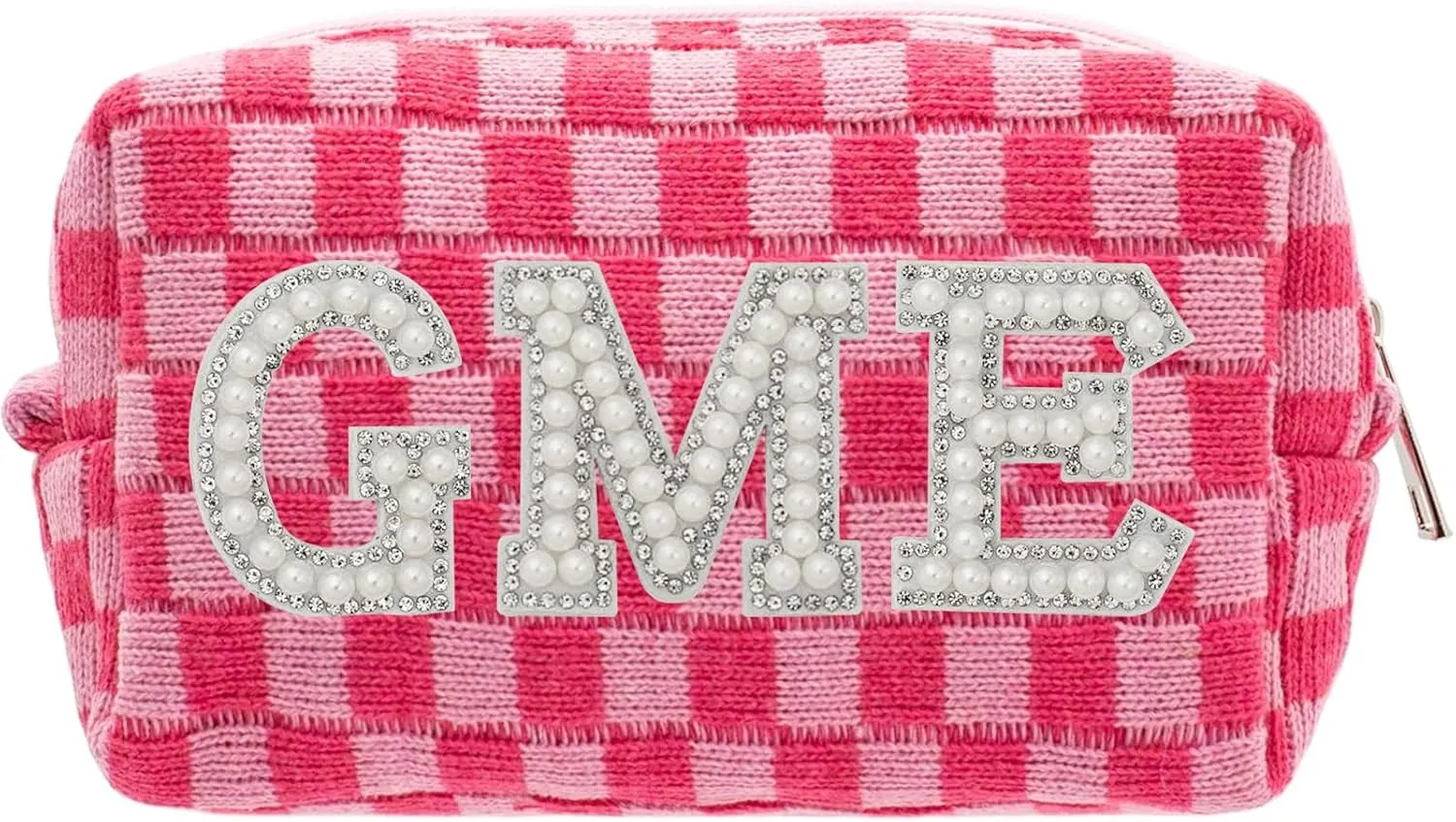 Personalized Checkered Makeup Bag for Women, Custom Monogram Cosmetic Pouch with Waterproof Canvas, Large Travel Toiletry Organizer & Bridesmaid Gift (Personalized Checkered Makeup Bag)