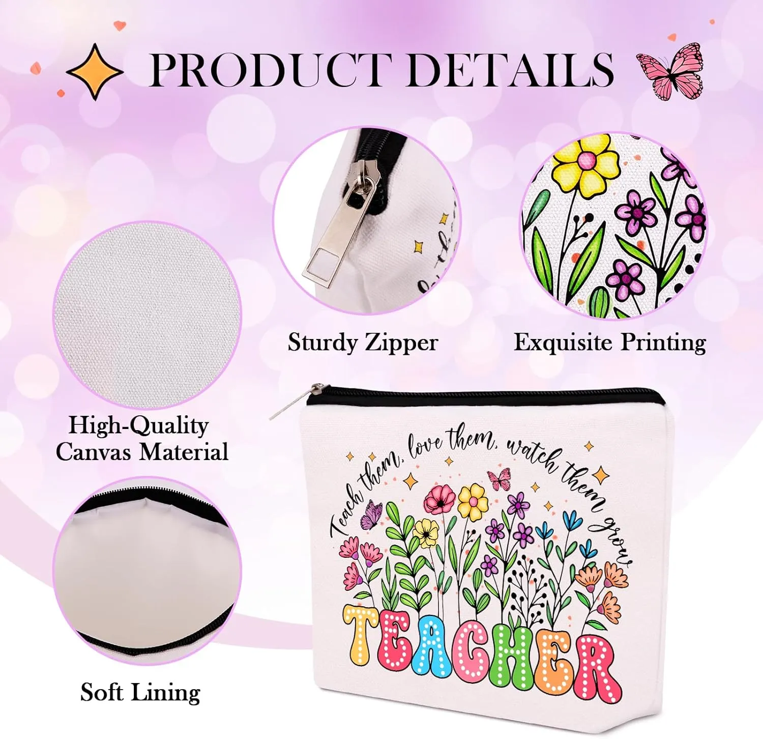 Personalized Teacher Appreciation Gifts for Women, Thank You Graduation Gifts with Teacher Makeup Bag, Initial Cute Keychain, Teach Bracelets and Thank You Card (G)