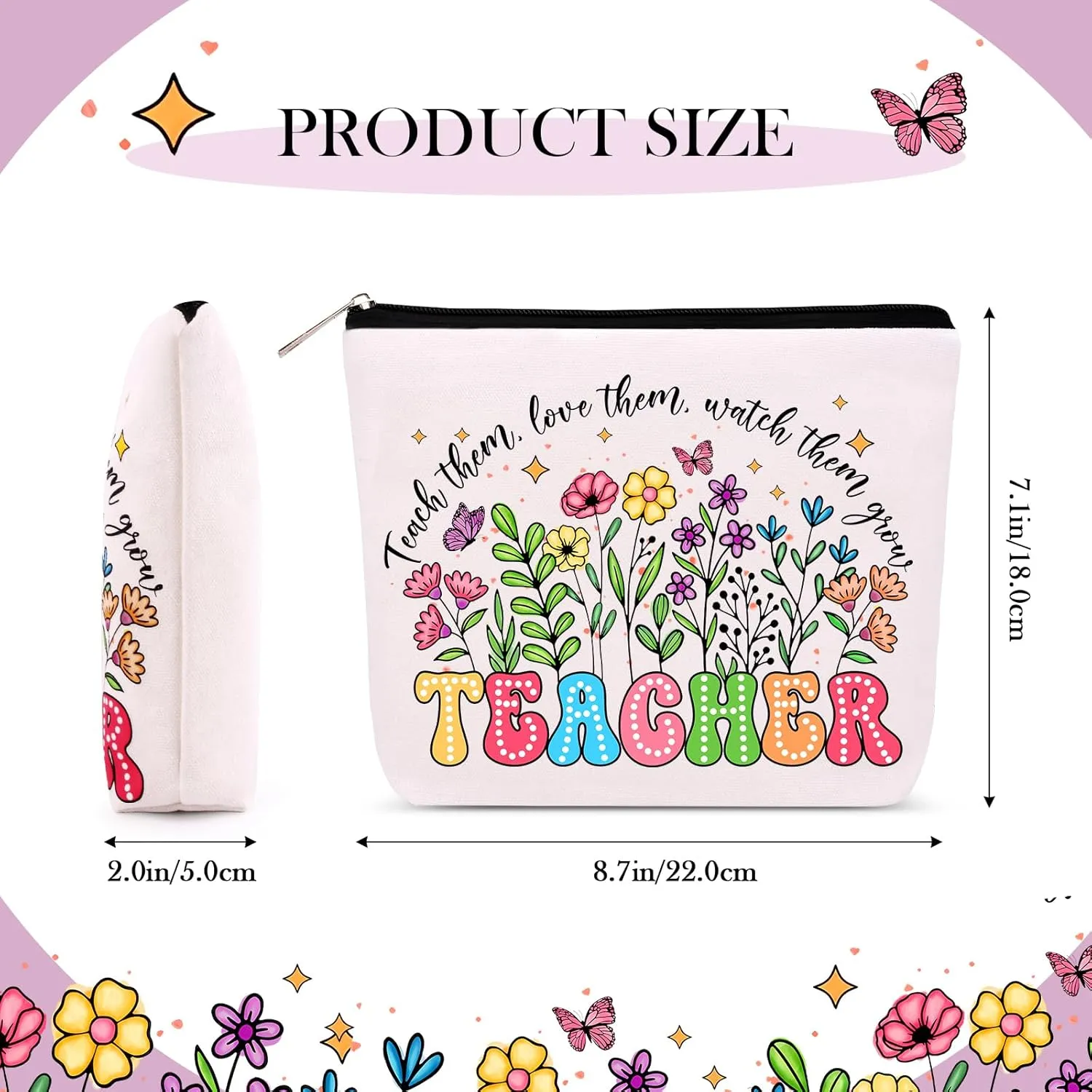 Personalized Teacher Appreciation Gifts for Women, Thank You Graduation Gifts with Teacher Makeup Bag, Initial Cute Keychain, Teach Bracelets and Thank You Card (G)