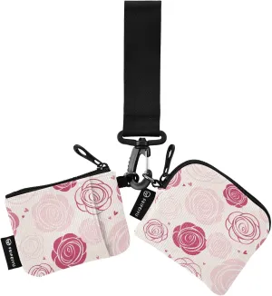 Pink Rose Flower Wristlet Keychain Wallets for Women Portable Small Coin Purse