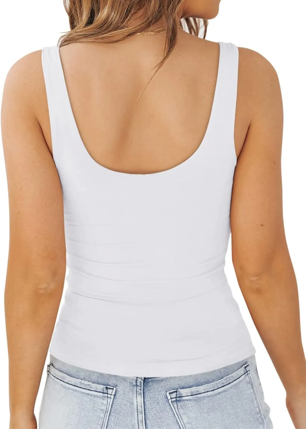 PINKMSTYLE Womens Basic Double Lined V Neck Tank Tops Slimming Workout Summer Tops Sleeveless Shirts