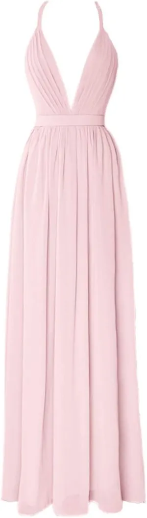 Plunging Neck Chiffon Pleated Bridesmaid Dress Long Open Back Prom Party Gowns for Women