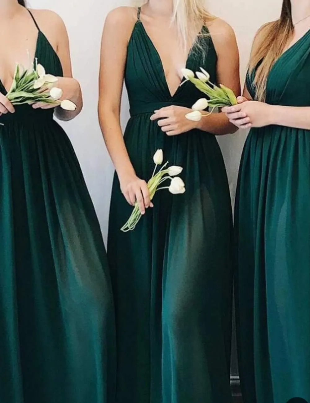 Plunging Neck Chiffon Pleated Bridesmaid Dress Long Open Back Prom Party Gowns for Women