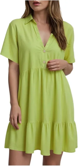 Plus Size Summer Dress - Casual Sundress Beach Short Sleeve V Neck Tiered Button Up Boho Midi Flowy Sun Dresses Women
