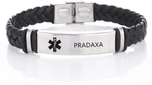 PRADAXA Medical Alert Leather Bracelets for Men Women - Stainless Steel SOS Emergency ID Tag Caduceus Bracelet Health Identification Systems First Aid Jewelry