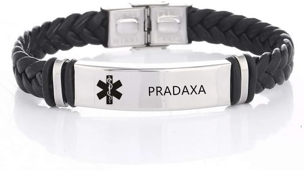 PRADAXA Medical Alert Leather Bracelets for Men Women - Stainless Steel SOS Emergency ID Tag Caduceus Bracelet Health Identification Systems First Aid Jewelry