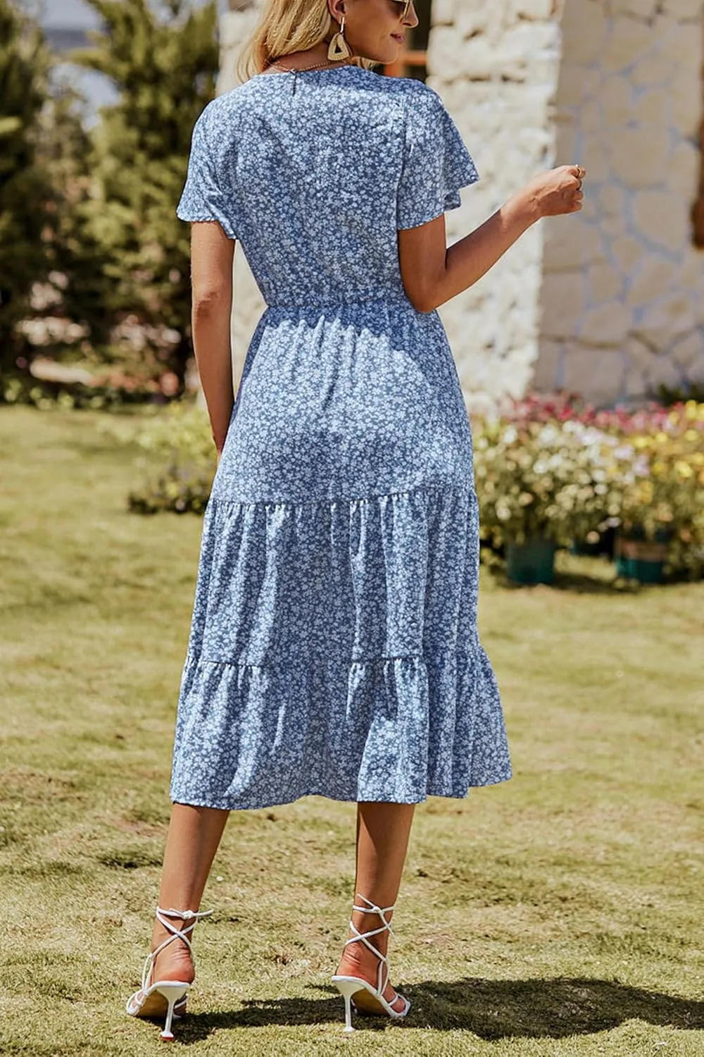 PRETTYGARDEN Summer Floral Dress for Women 2025 Casual Boho Short Sleeve Maxi Dresses V Neck Tiered Flowy Beach Sundress