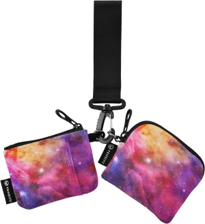 Purple Pink Galaxy Wristlet Keychain Wallets for Women Portable Small Coin Purse