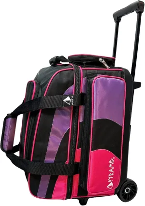 Pyramid Deluxe Double Roller 2 Ball Bowling Bag with Large Separate Shoe Compartment (Up To 2 Pairs Of Shoes) and Accessory Pockets, Sturdy Square Handle - Extends to 40" - Pro Options Available