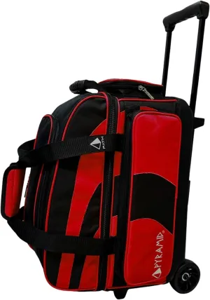 Pyramid Deluxe Double Roller 2 Ball Bowling Bag with Large Separate Shoe Compartment (Up To 2 Pairs Of Shoes) and Accessory Pockets, Sturdy Square Handle - Extends to 40" - Pro Options Available