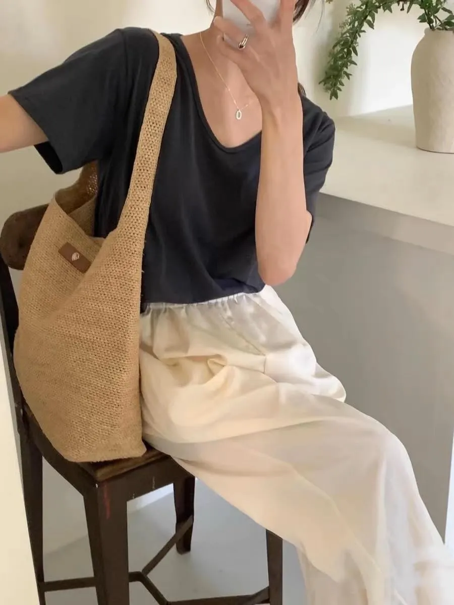 Raffia Straw Woven Handbag Shoulder Crossbody Bucket Bag Hobo Totes Versatile Large Capacity Beach Vacation Bohemian Chic