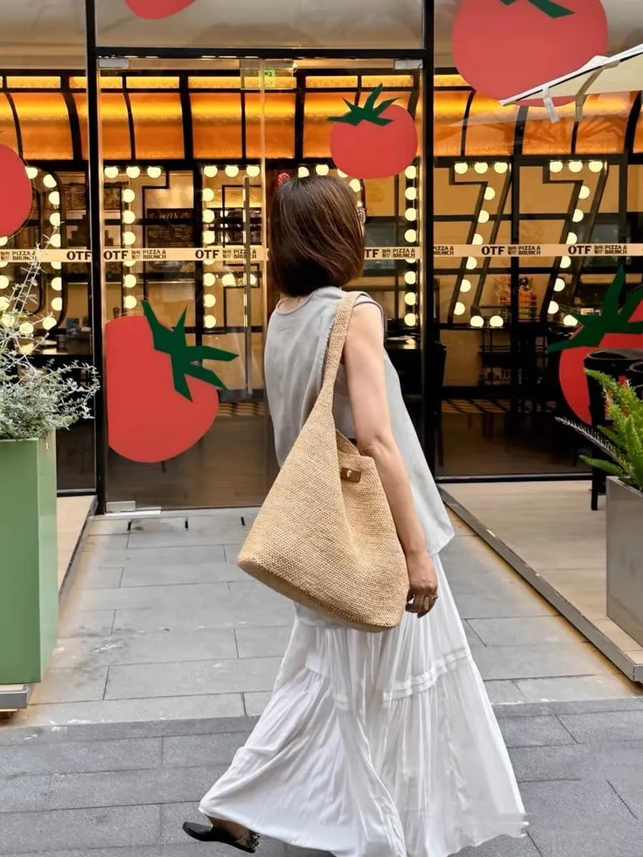 Raffia Straw Woven Handbag Shoulder Crossbody Bucket Bag Hobo Totes Versatile Large Capacity Beach Vacation Bohemian Chic