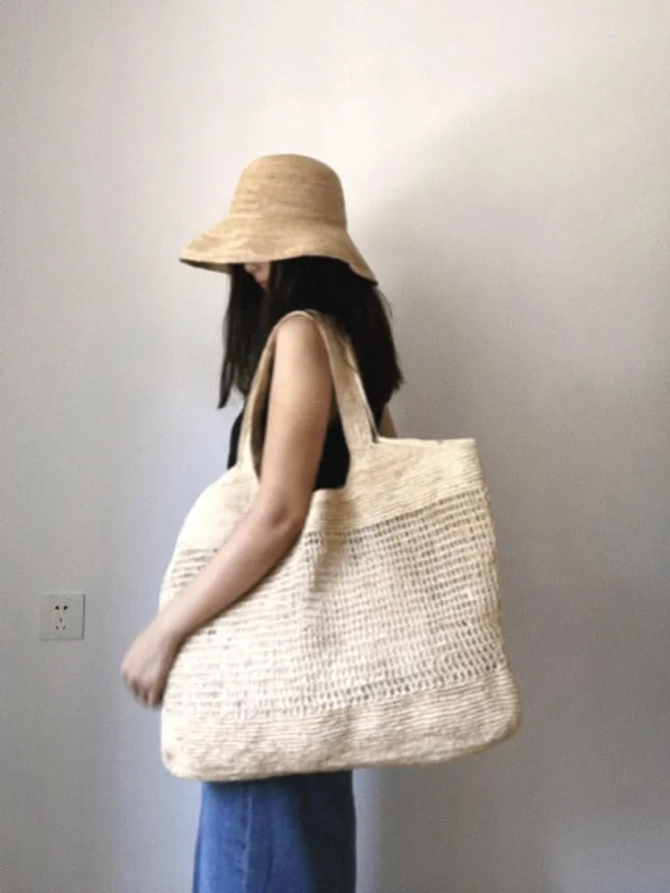 Raffia Straw Woven Totes Shoulder Crossbody Bag Handbag Hobo Hollow Beach Vacation Seaside Crochet Versatile Purse Chic