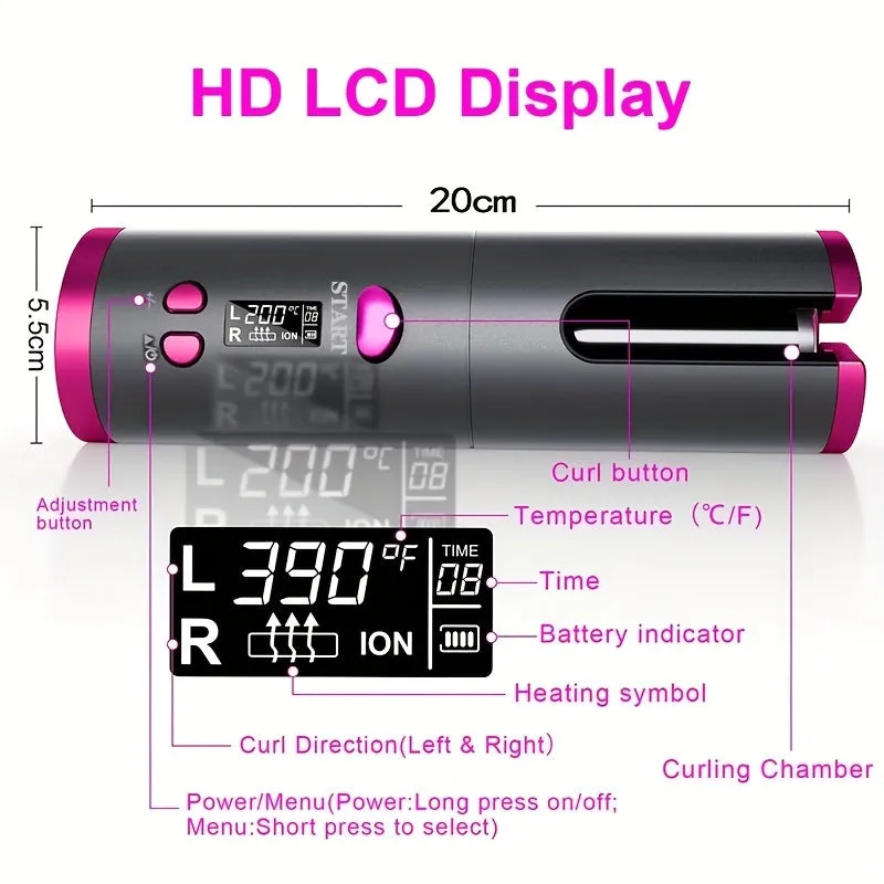 Rechargeable Cordless Automatic Curler, Effortlessly Create Beautiful Curls And Waves