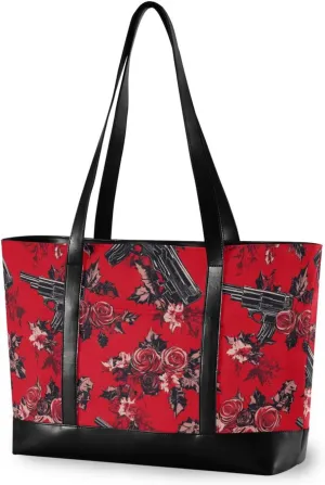 Red Black Metal Rose professional work totes with zipper for office with tablet bolso para laptop mujer