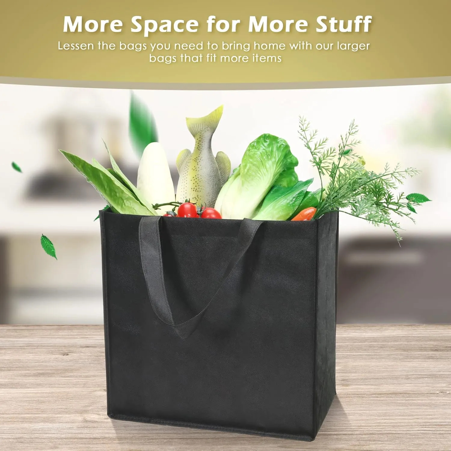 Reginary Reusable Totes Bags - 100 Pcs Non Woven Grocery Handle Bags for Shop Events & Retail Store(Black)