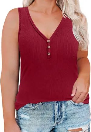 RITERA Plus SizeTank Tops for Women Colorblock Shirt V Neck Sleeveness Tunic Casual Summer Cami Shirts Sexy Blouses