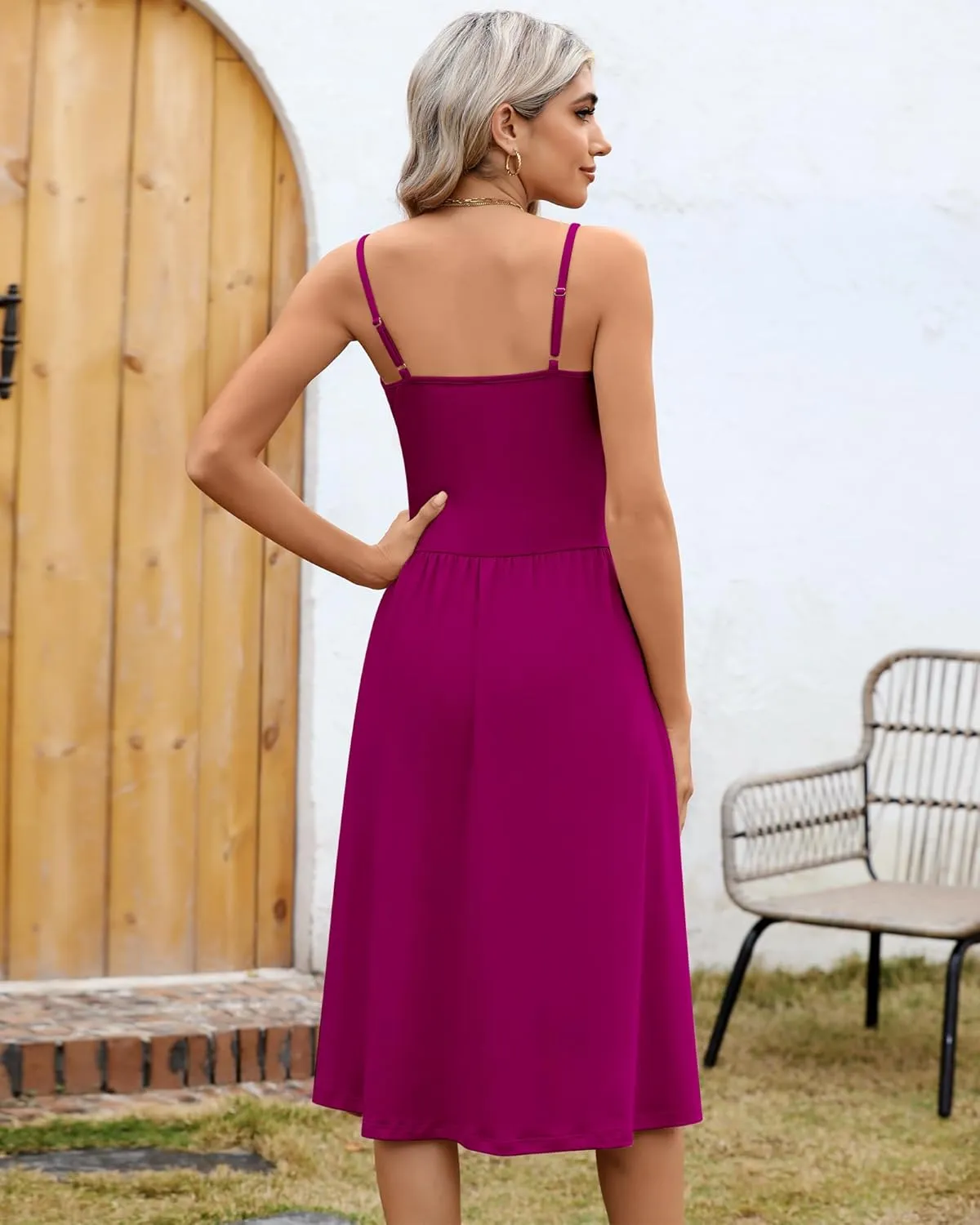Riyiper 2 Pack Women Spaghetti Strap Dresses Summer Casual Sundresses Pleated Swing Camisole Beach Dresses with Pockets