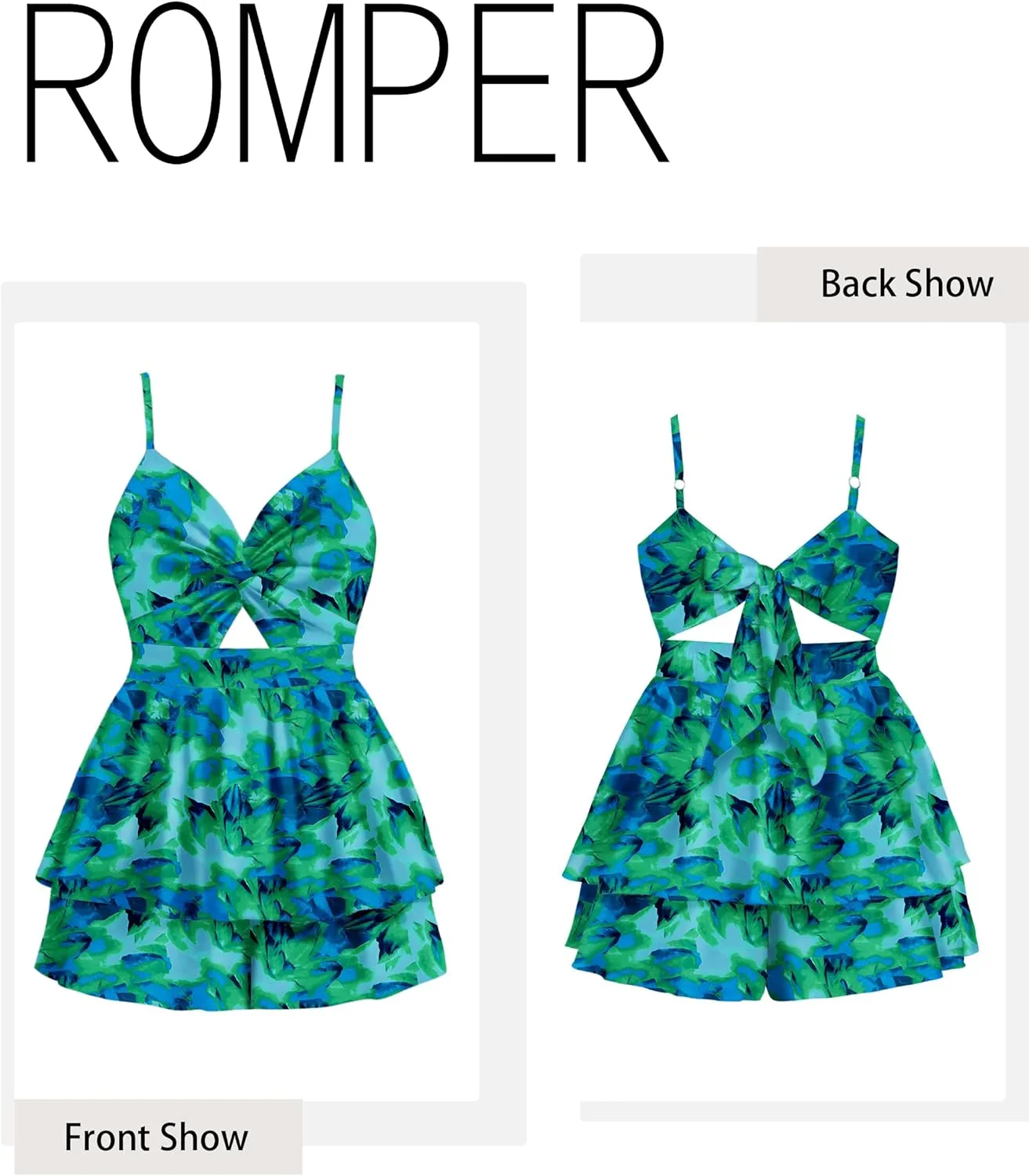 Rompers for Women Sexy Twist V Neck Spaghetti Straps Back Tie Casual Jumpsuits Dressy Floral Shorts Romper Dress