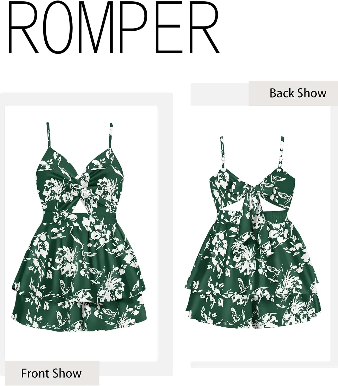 Rompers for Women Sexy Twist V Neck Spaghetti Straps Back Tie Casual Jumpsuits Dressy Floral Shorts Romper Dress