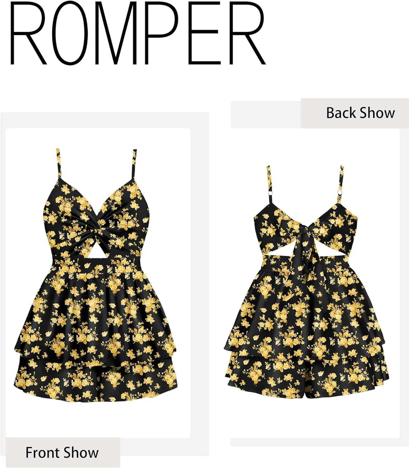 Rompers for Women Sexy Twist V Neck Spaghetti Straps Back Tie Casual Jumpsuits Dressy Floral Shorts Romper Dress
