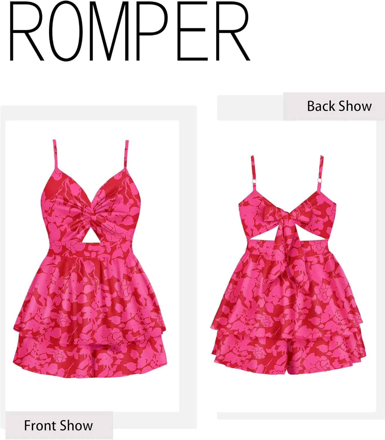 Rompers for Women Sexy Twist V Neck Spaghetti Straps Back Tie Casual Jumpsuits Dressy Floral Shorts Romper Dress